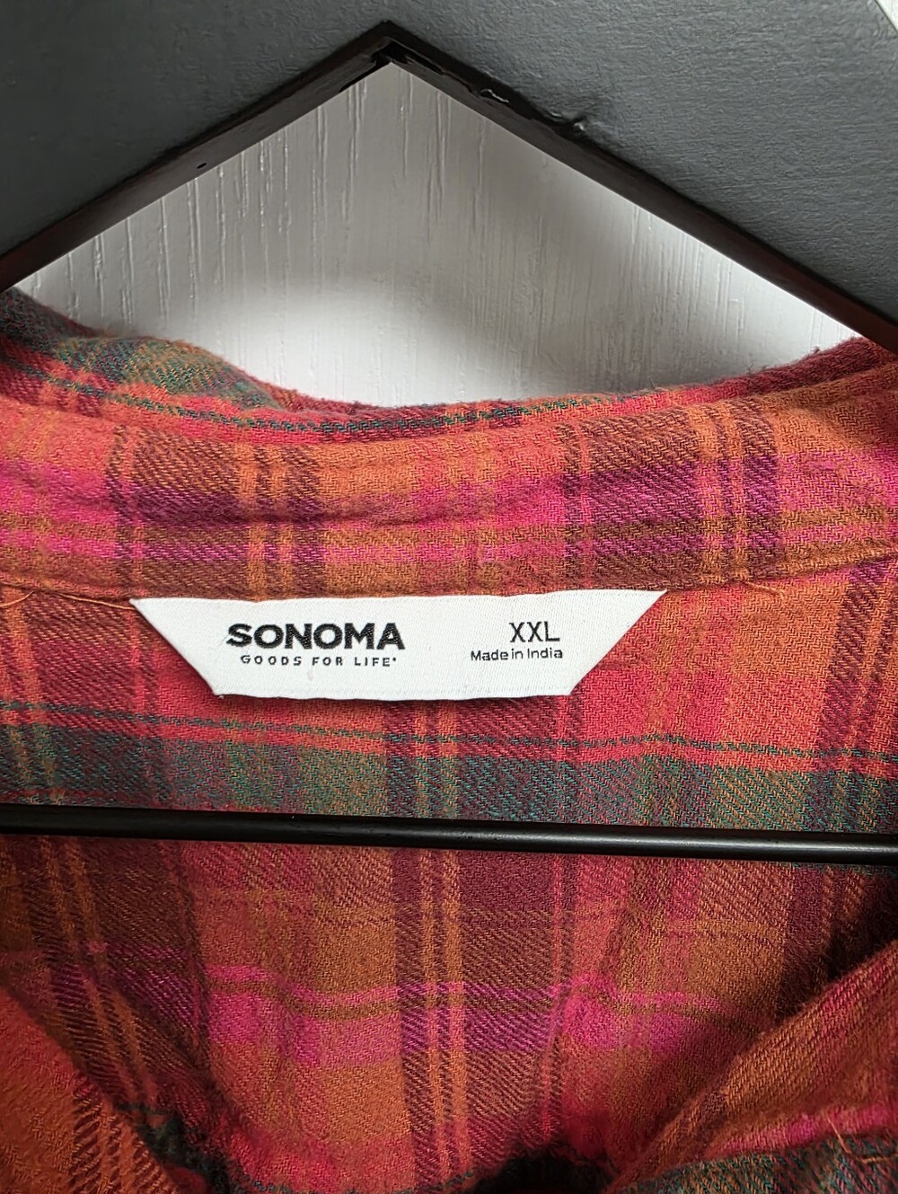 Sonoma Red and Pink Plaid Button-Down Flannel Shirt Size XXL - Picture 4 of 5